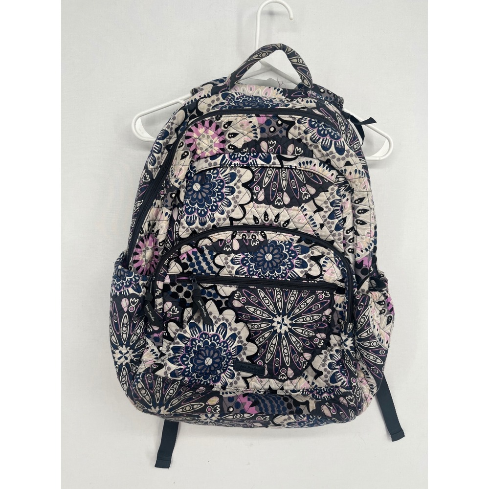 Vera Bradley Quilted Cotton Backpack Floral Medallion Purple Blue Grey